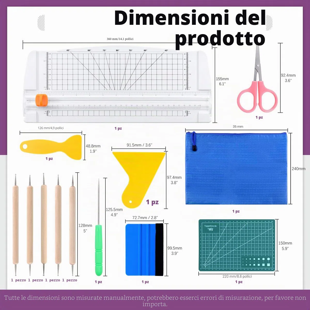 Swpeet Set di 42 strumenti per diserbo di precisione, tra cui taglierina pieghevole piccola, gancio per diserbo, coltello, tappetino da taglio, spatola per diserbo vinile, scrapbooking