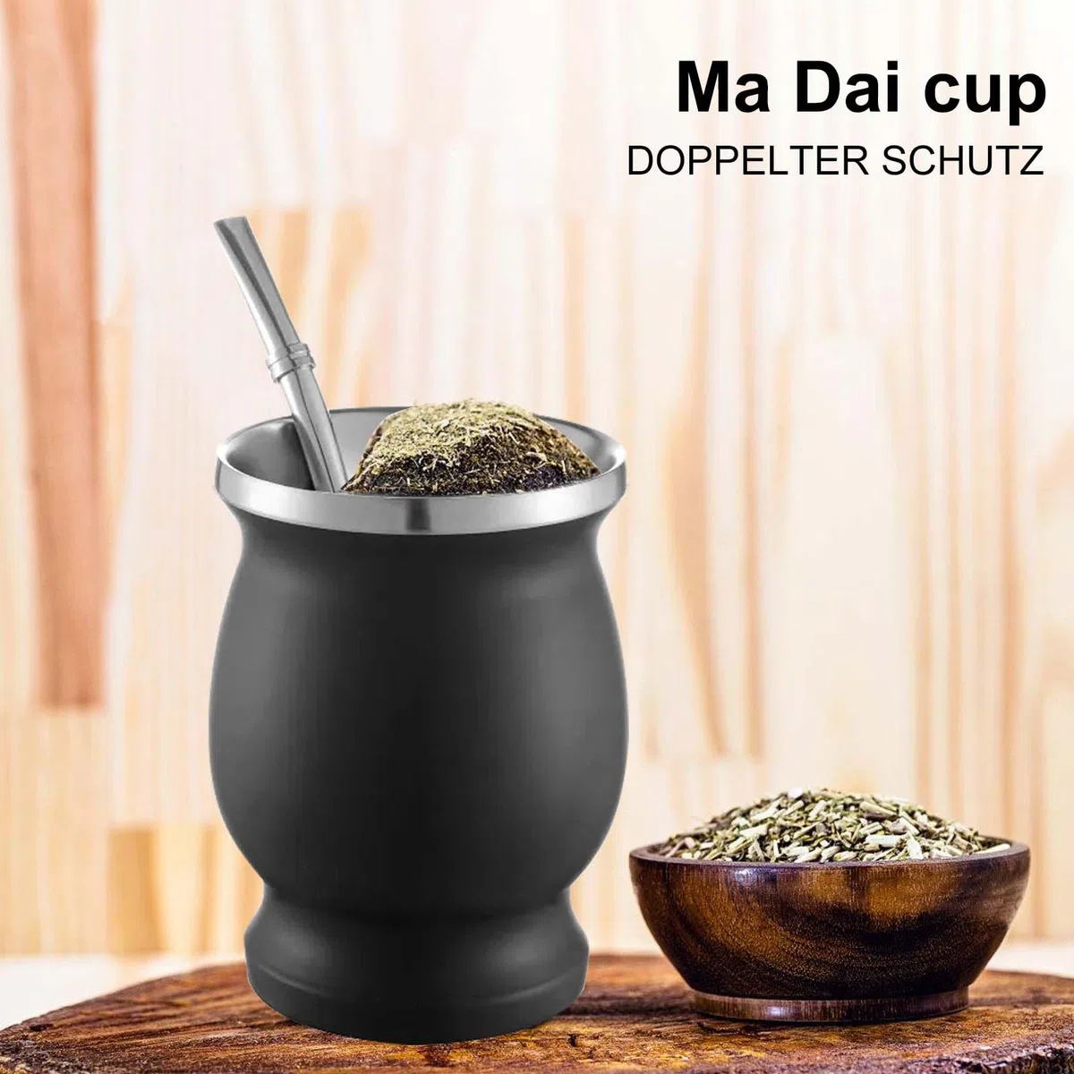 Set di 2 tazze da tè Mate con cucchiaio e spazzola per la pulizia, in acciaio inox, set di tazze da tè Yerba Mate Safe and Durable per cucina, caffetteria, ristorante (nero)