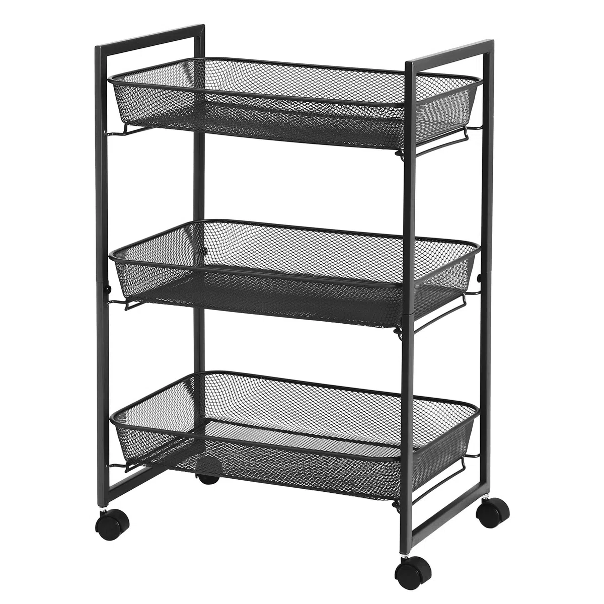 SONGMICS Carrello a 3 Ripiani, Carrello da Cucina e Bagno con Cesti in Filo Metallico, Salvaspazio, Assemblaggio Semplice, Ufficio, Soggiorno, Nero BSC061B01