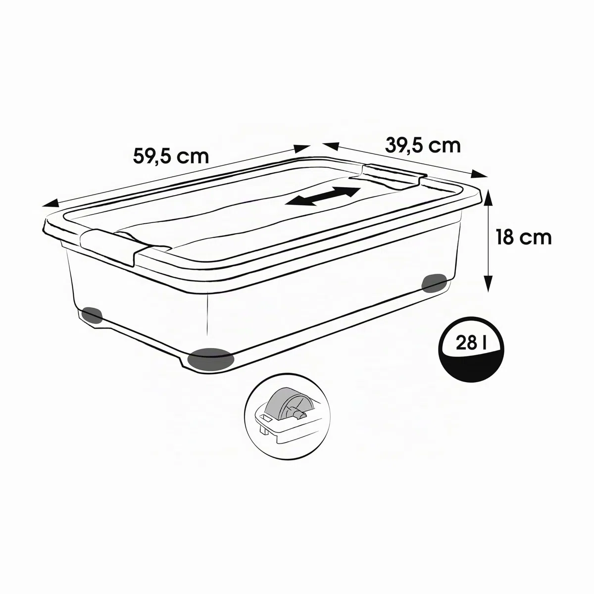 keeeper Contenitore con Coperchio, PP, 59 x 39.5 x 18 cm, Capacità: 28 L, Konrad, Trasparente