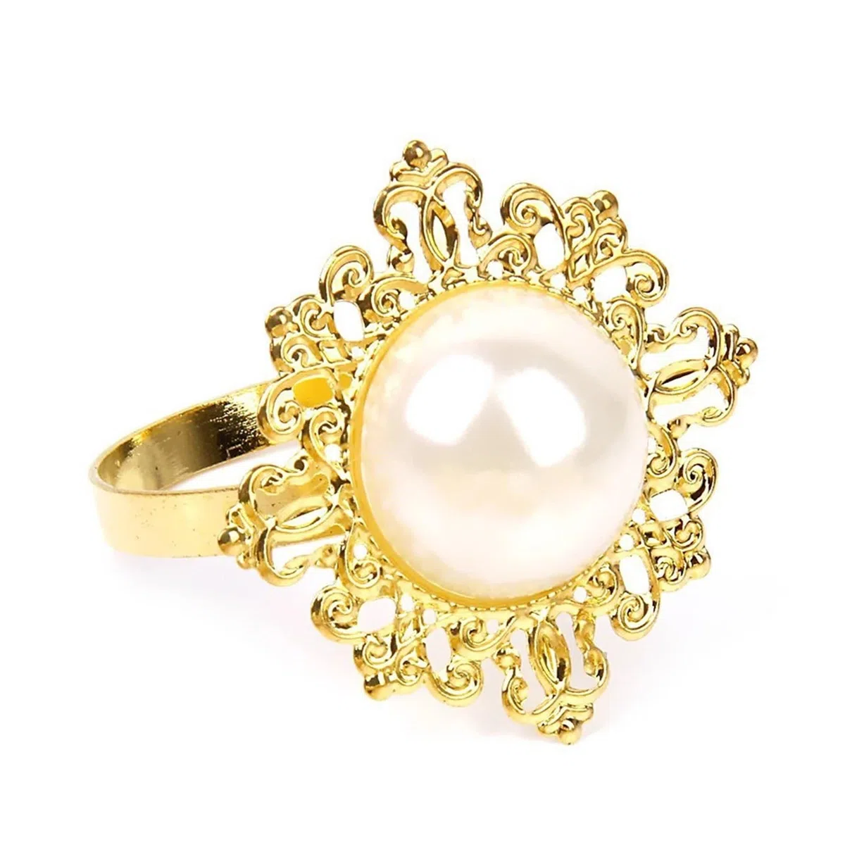 Portatovaglioli ad anello, 24 pezzi, per matrimoni, banchetti, cene, perle finte (dorato)
