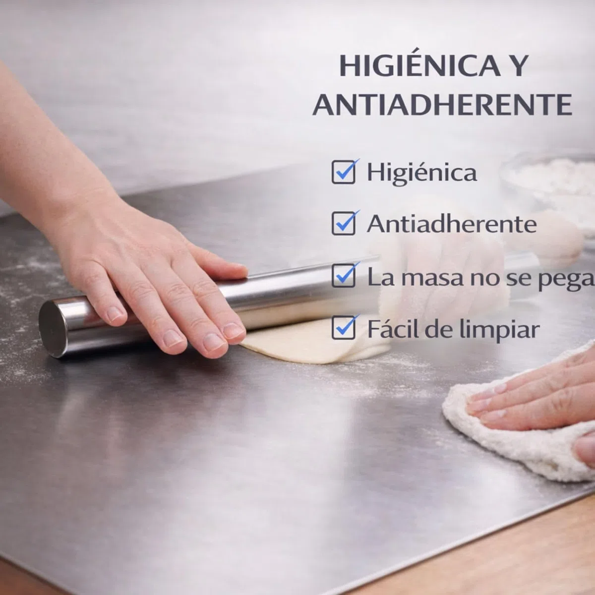 Pack Tagliere Acciaio Inox 40x30 cm + Spatola Cucina – Igienico e Antibatterico – Ideale per Carne, Verdure, Frutta e Impasti – Facile da Pulire – qualità Professionale