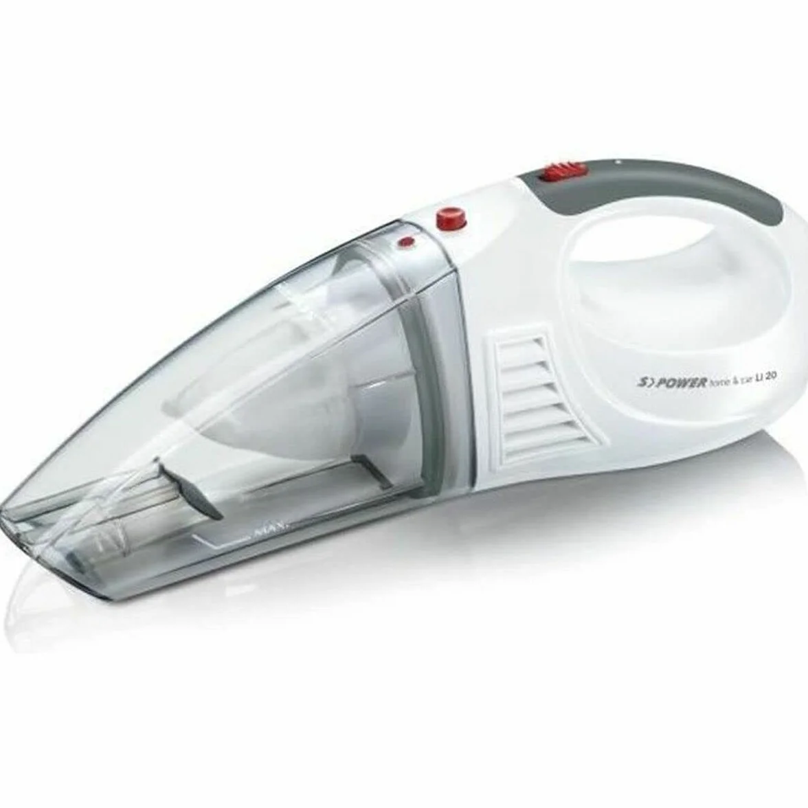 SEVERIN Aspirapolvere Portatile 3 in 1, 120W, Aspira Liquidi, Cavo Auto 12V, Autonomia 18 min, Filtro Permanente, Stazione Ricarica, 39,5 x 11,0 x 14,0 cm, Bianco/Rosso - HV 7144