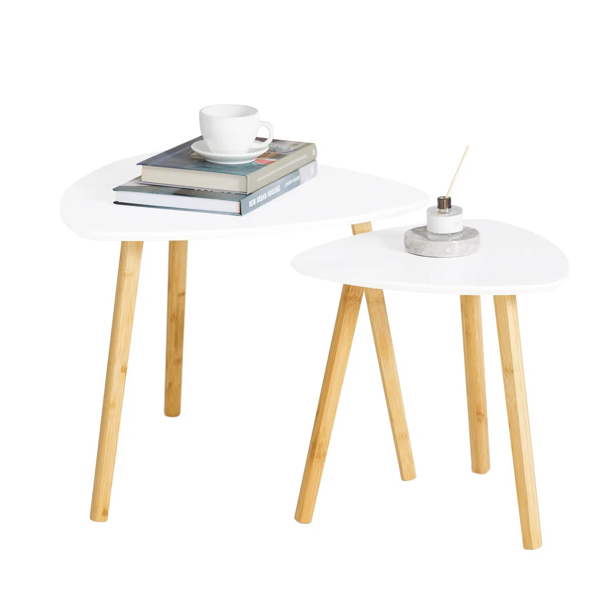 SoBuy Set di 2 Tavolino Salotto Sovrapponibili - Moderno Tavolino per Divano, Grande 55 cm e Piccolo 40 cm, Bianco - FBT74-W