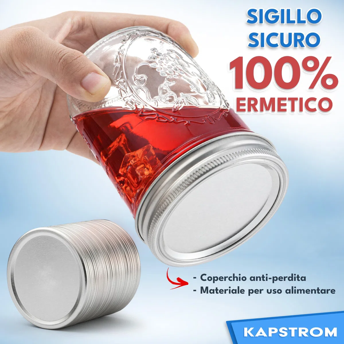 100 coperchi per barattoli di vetro (argento, 86 mm), dimensioni a bocca larga con sigillante per alimenti, chiusura ermetica per mantenere fresche le conserve di KapStrom