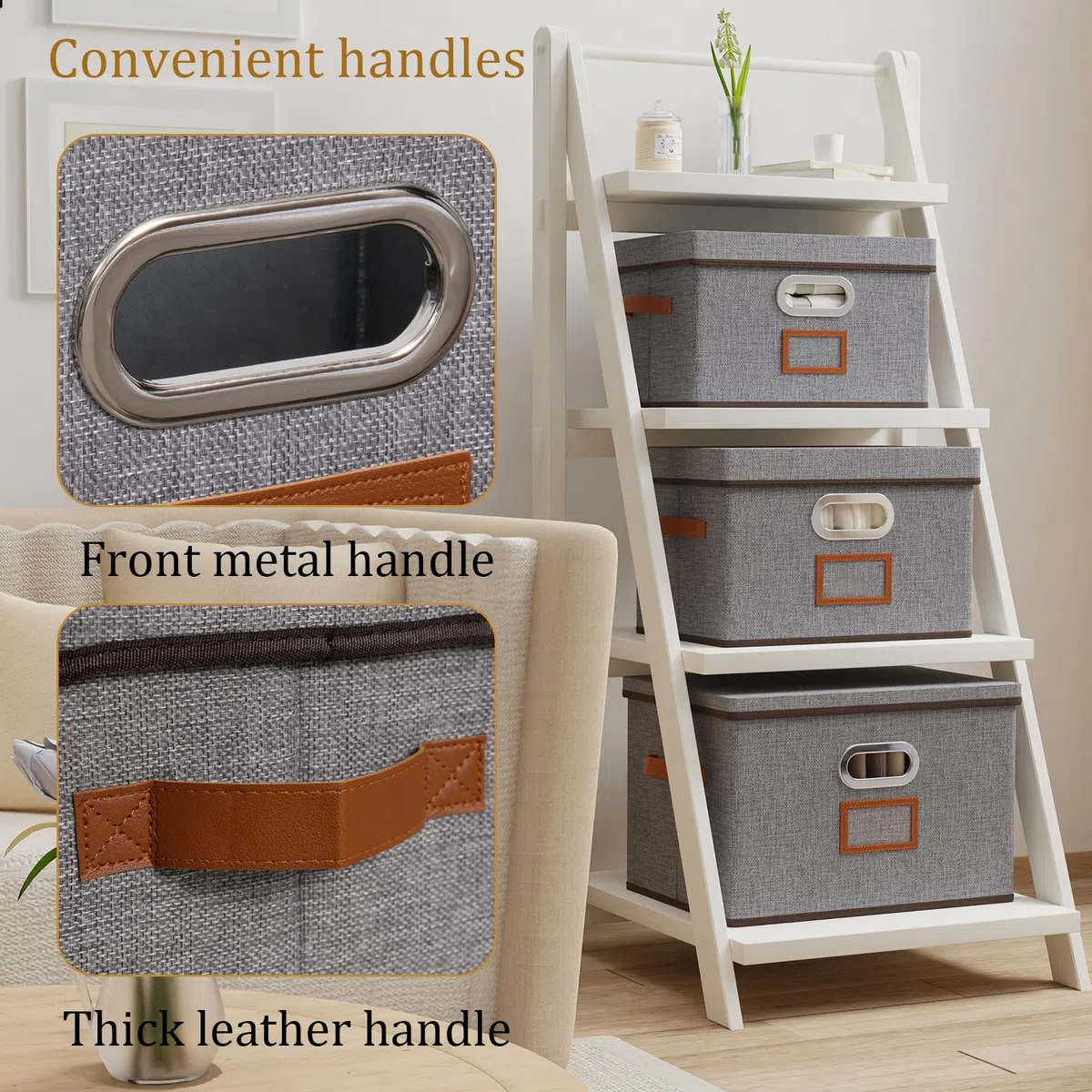 OUTBROS Scatole Portaoggetti con Coperchio, 38 x 25 x 25 cm Cesto Pieghevoli con Maniglie, Contenitori Armadio, Organizzatori per Vestiti (2 Pezzi, Grigio)
