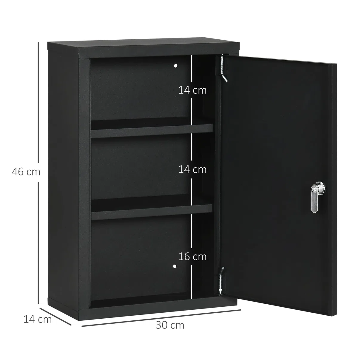 kleankin Armadietto Farmaci a Parete a 3 Ripiani con 2 Chiavi di Sicurezza, Armadietto Porta Medicinali in Acciaio, 30x14x46 cm, Nero