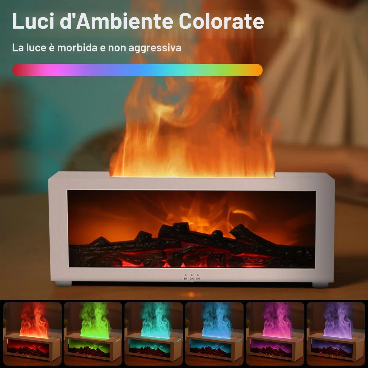 Diffusore di Oli Essenziali a Fiamma 3D, Umidificatore con Luce a Fiamma del Camino da 150ml con Timer, Protezione di Spegnimento Automatico, Luce Notturna LED a 7 Colori e Telecomando, Diffusore di