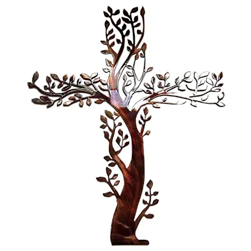 Scultura da parete a forma di albero a croce, decorazione artistica da parete in metallo, sagoma retrò 3D, opere d'arte da appendere per la decorazione domestica, decorazione unica per lo spazio