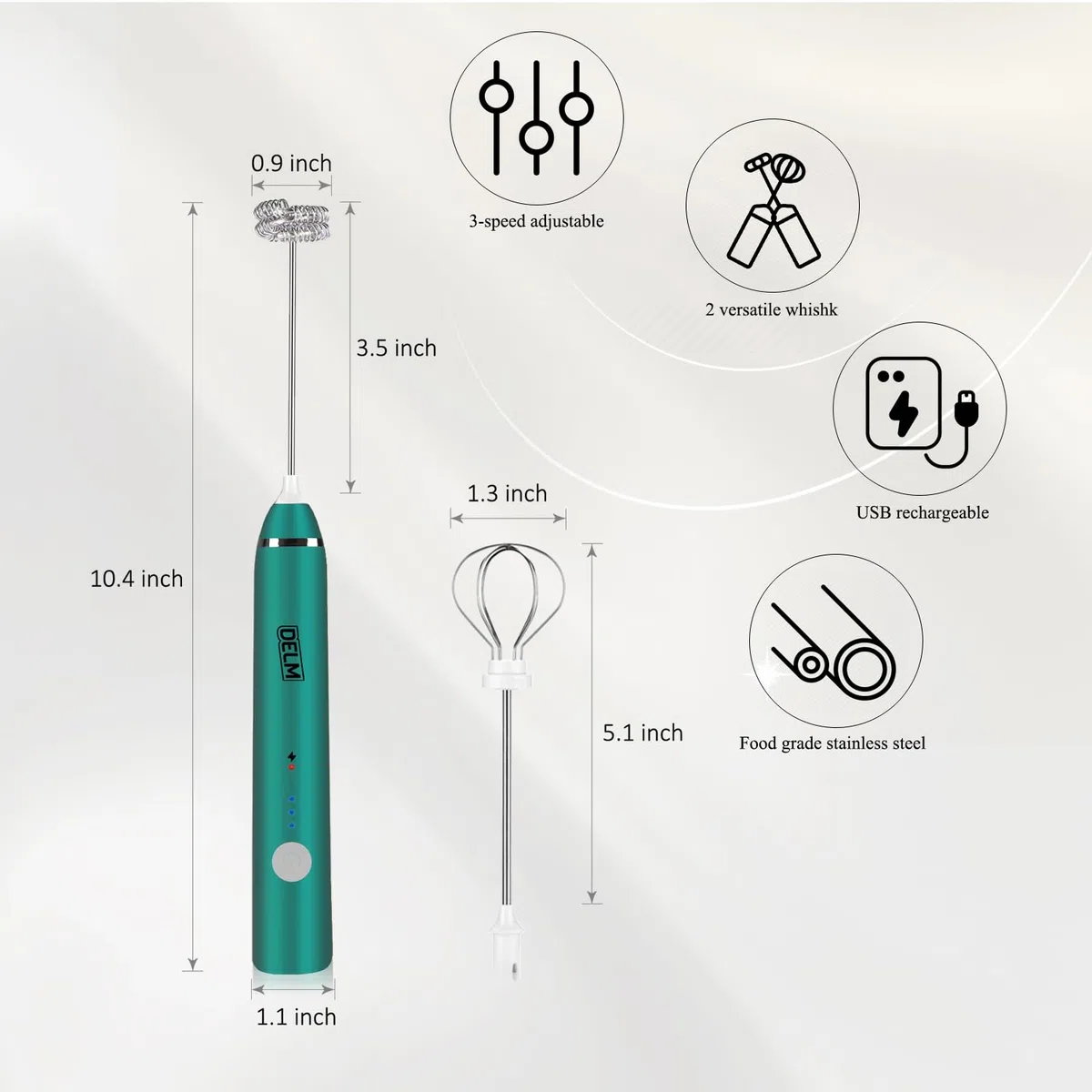 Delm Montalatte elettrico USB Accessori Frullatore in acciaio inossidabile (verde)