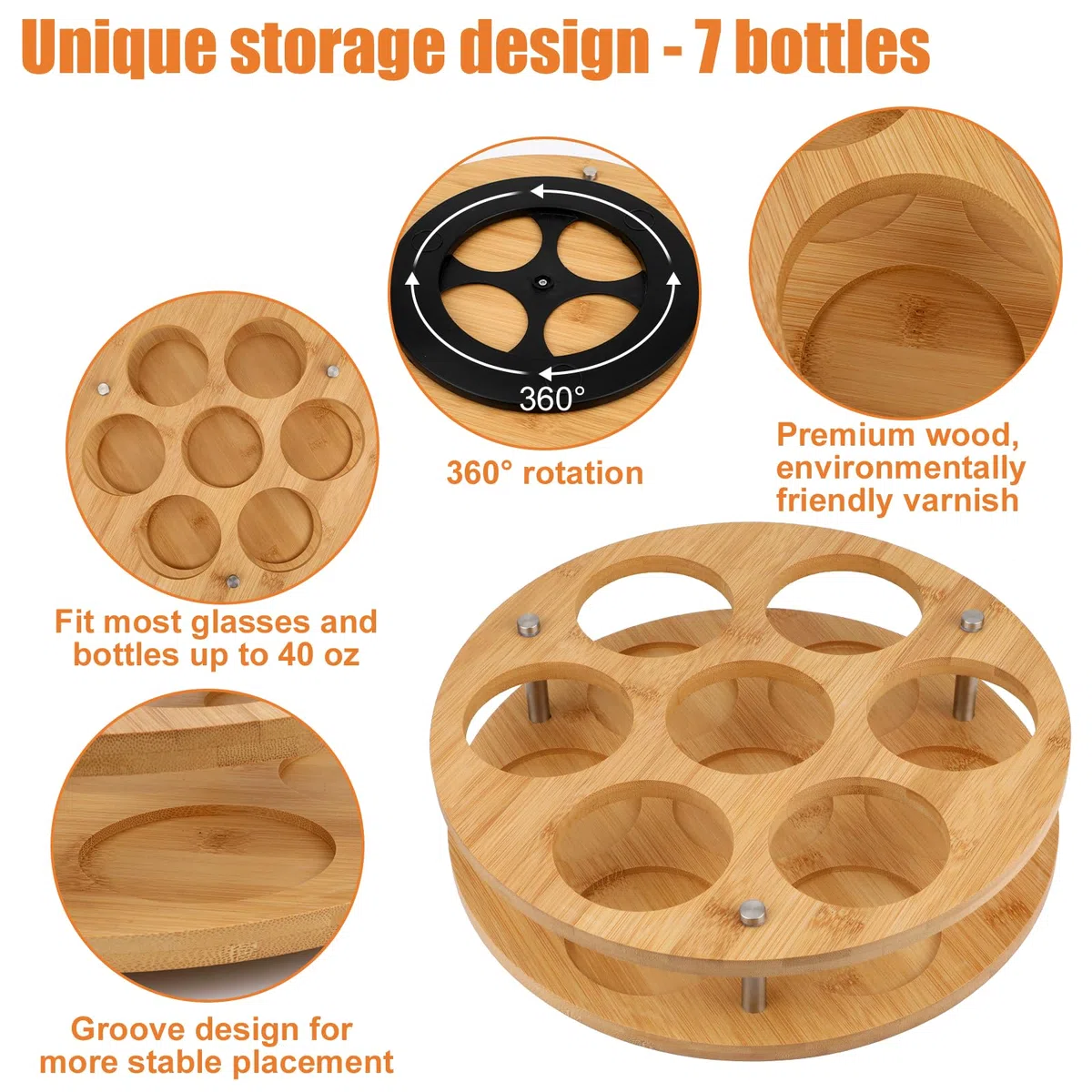 Organizzatore per Bottiglie d'Acqua, Organizer per Tazze in Legno Girevole per Stanley Cup Contenitore per Tazze per 7 Bottiglie con Design a Scanalatura Porta Tazze Stabile per Stanley