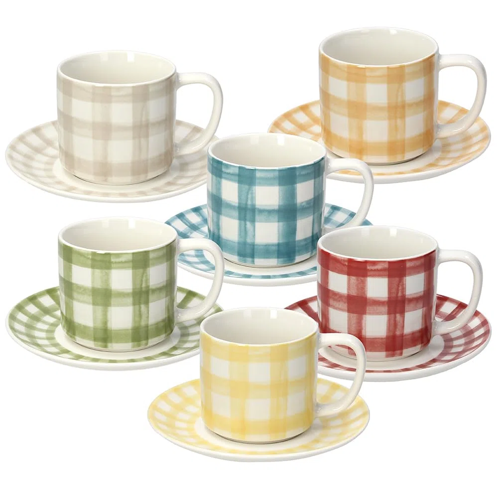 Tognana Caledonia, confezione 6 tazze thè con piattino, new bone china, multicolor