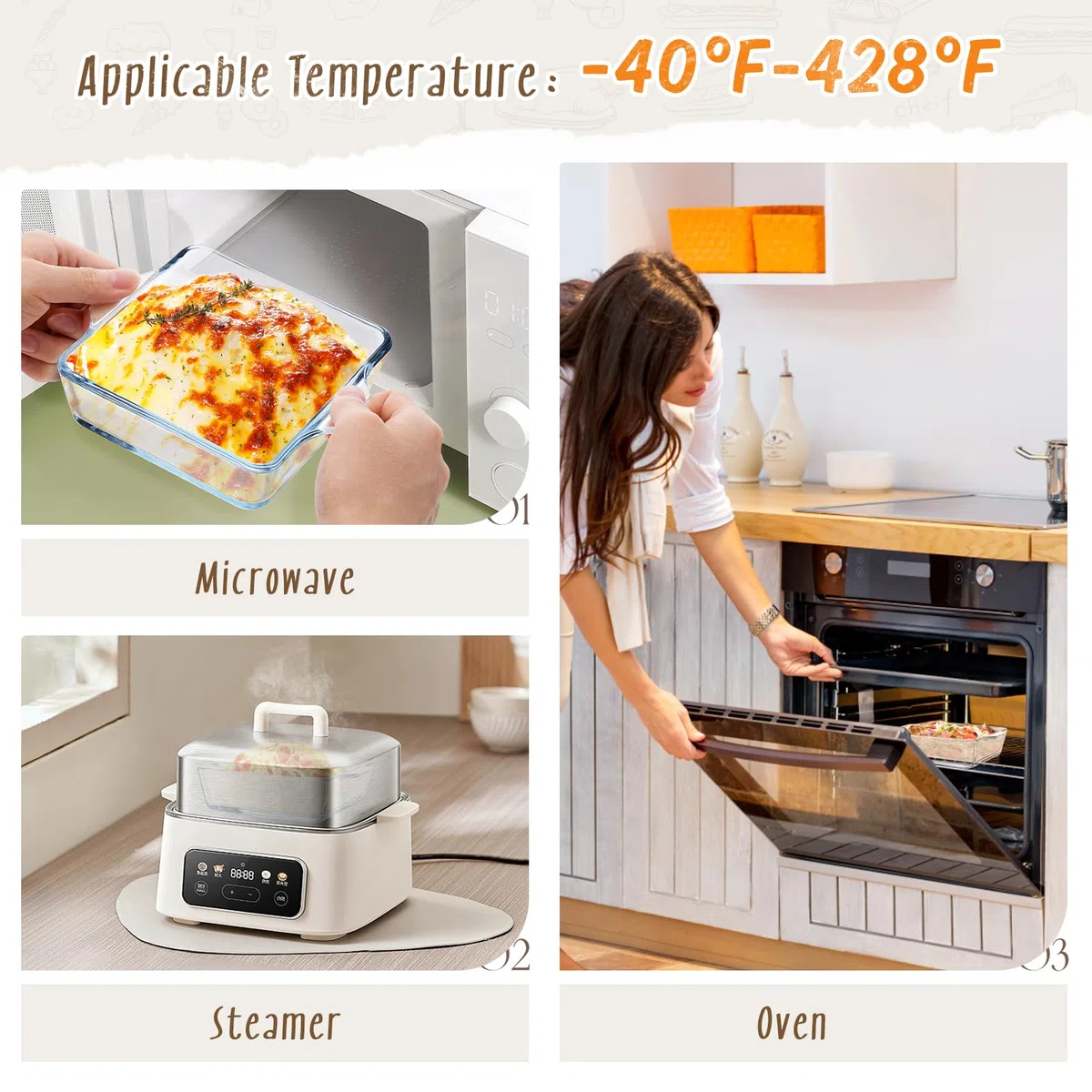 Set di 2 pirofile quadrate in vetro, 12,7 x 12,7 cm, piccole pirofile con manico, per forno, friggitrice ad aria, forno a microonde, frigorifero