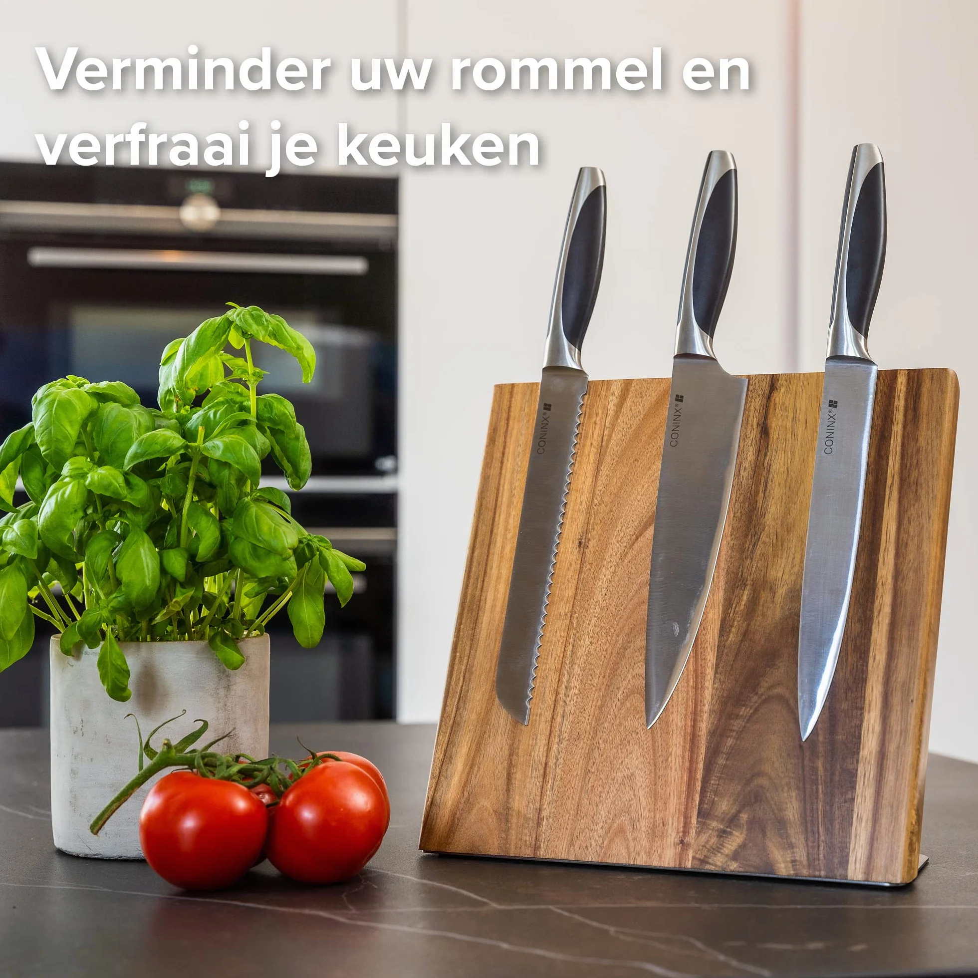 Coninx Quin XL Portacoltelli Blocco Magnetico 27.5x27.5CM | Ceppo Coltelli Vuoto | Modello Universale in Legno di Acacia | per Coltelli di Cucina