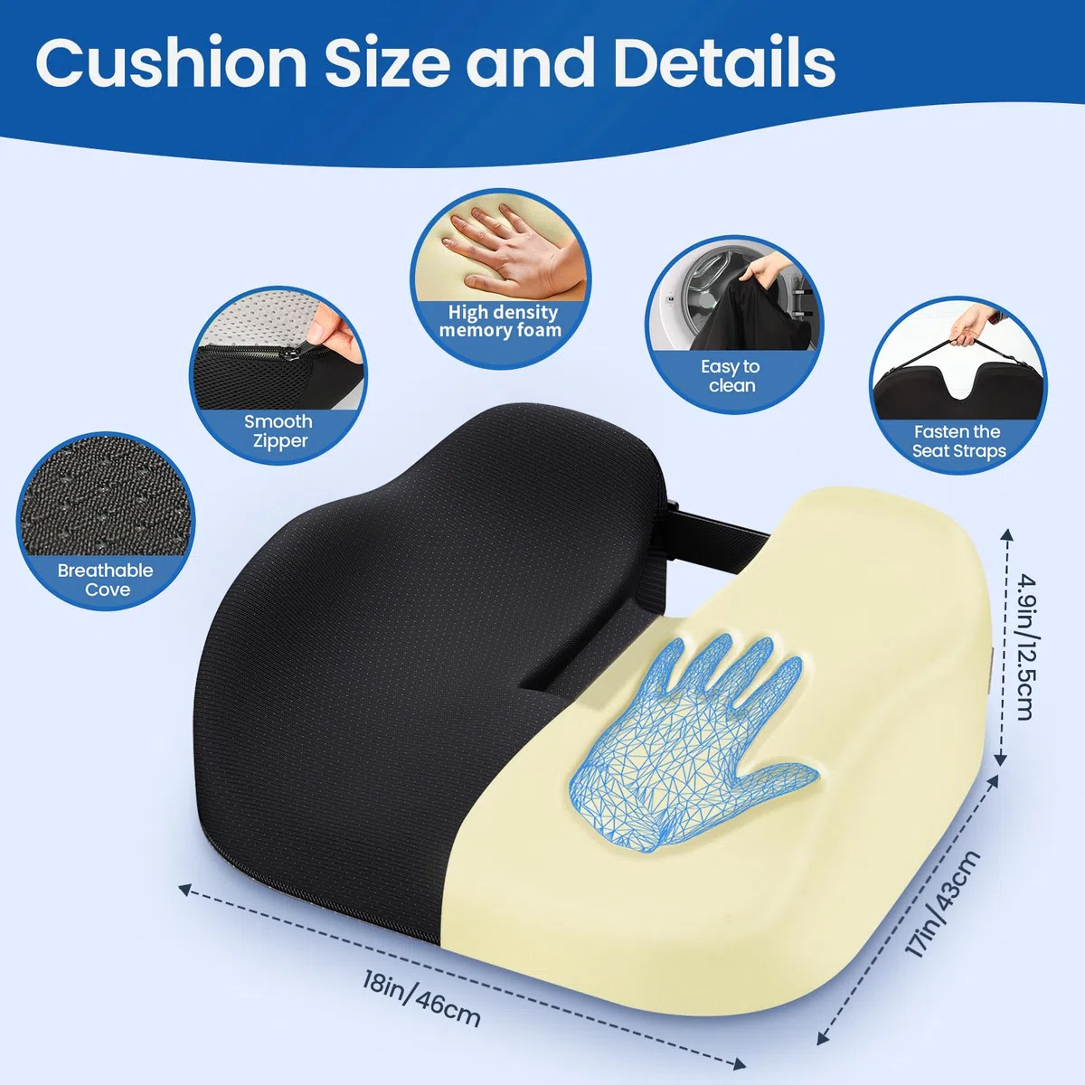 Benazcap Cuscino Sedia Ufficio, Cuscino Ergonomico di Seduta Ortopedico per Alleviare la Pressione di Coccige, Sciatica, Cuscino di Seduta in Memory per Sedia a Rotelle, Sedile Auto