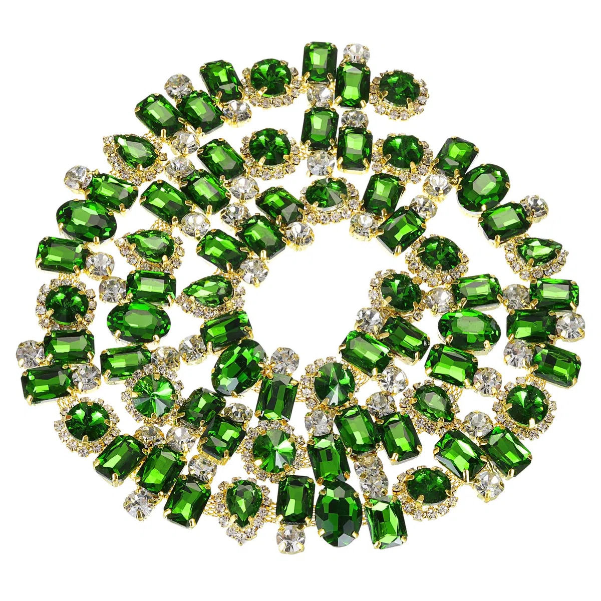 QUARKZMAN Catena di Artigli con Strass, 1 Iarde Larghezza 2,2cm Catena di Cristallo con Diamanti a Fiori per Accessori Fai da Te Collane Nastri Tessuti, Oro+Verde