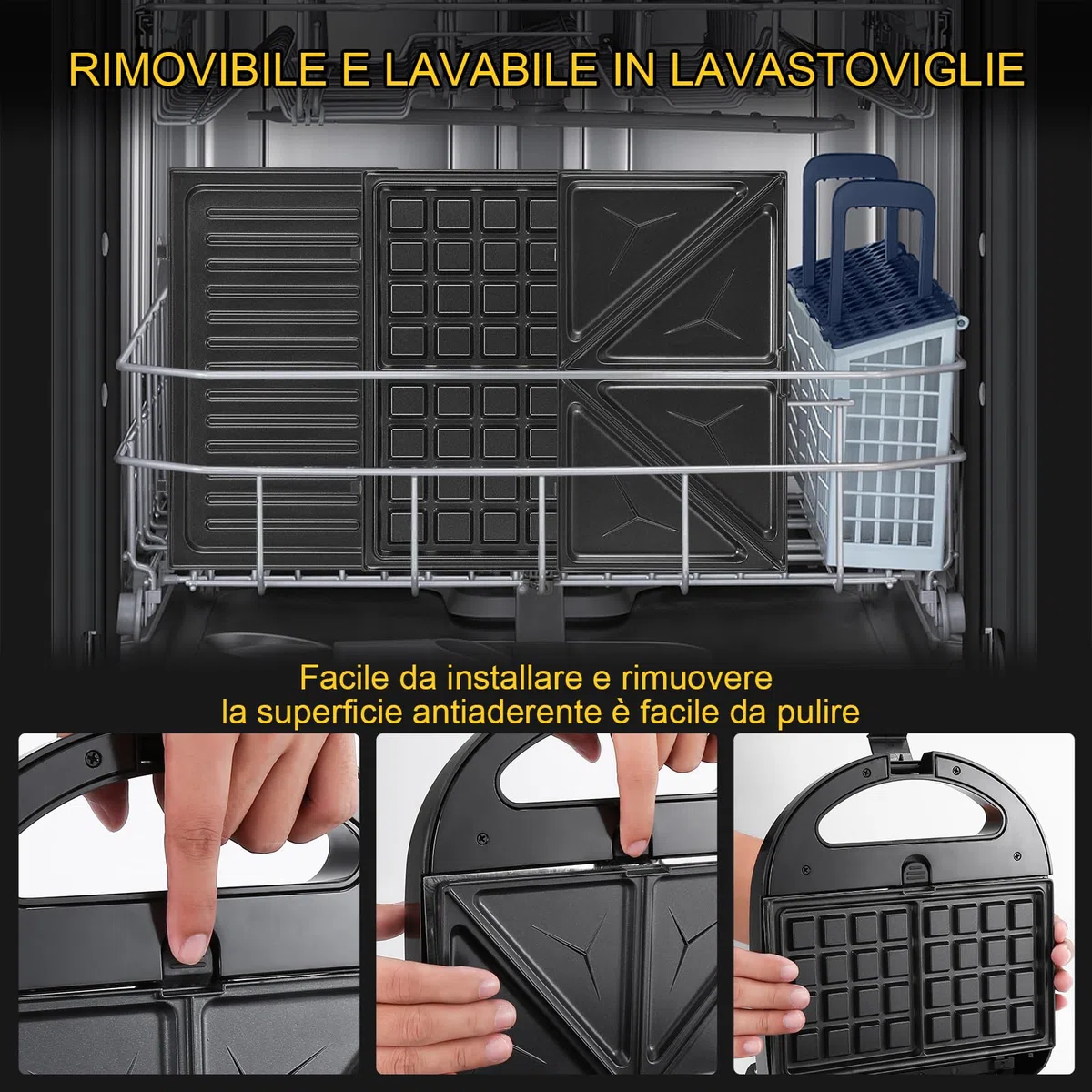 YASHE Sandwich Maker 3 in 1, Piastra per Panini, Tostapane Piastra per Toast, Waffle, Piastre Antiaderenti Rimovibili, 750W Sandwich Tostapane, Controllo Automatico Della Temperatura, Senza BPA