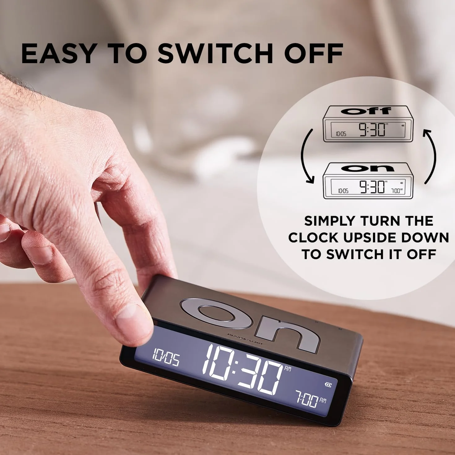 Lexon Flip Classic sveglia Mattina Luminosa reversibile con Faces on Off e Funzione Snooze, Display LCD e Luce Touch, Ricaricabile da USB-C - Bianco