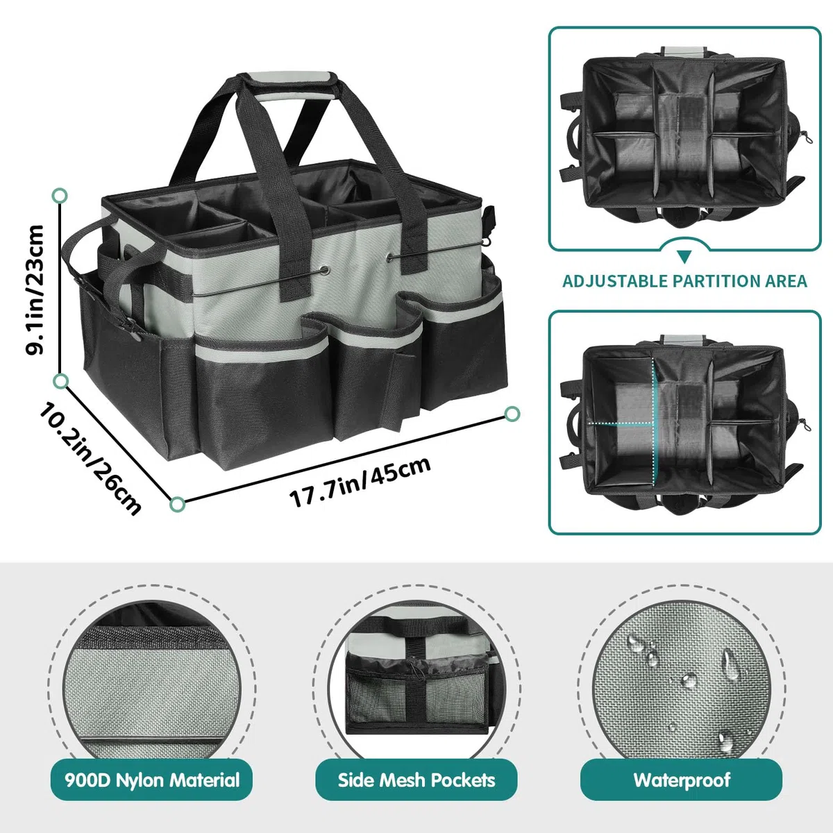Borsa portaoggetti per pulizie, organizer con manico per governanti, sotto il lavandino e organizer per strumenti di pulizia dell'auto, grigio