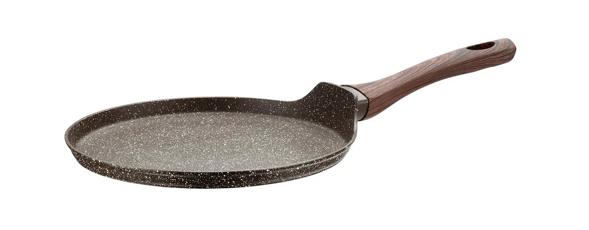 PINTINOX Natura Padella per Crepes, Crepiera Antiaderente Effetto Pietra, Adatta all'induzione, con Manico Effetto Legno, Diametro 25 cm