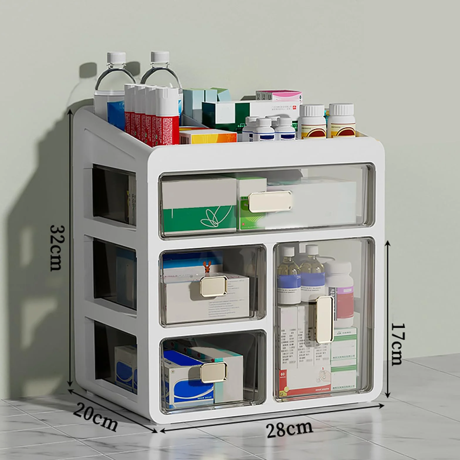 Armadio Della Medicina Domestica, Cassettone A 4 Livelli, Contenitore Per Medicine, Per La Casa E L'Ufficio Dorm