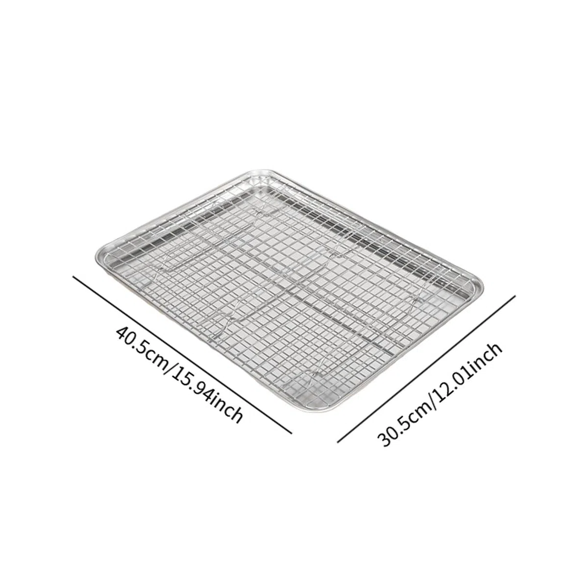 Teglia da Forno con Griglia, Acciaio Inossidabile, con Griglia di Raffreddamento, Accessori per Griglia, Vassoio, Teglia da Forno per Ristora, 40.5 Cm X 30.5 Cm X