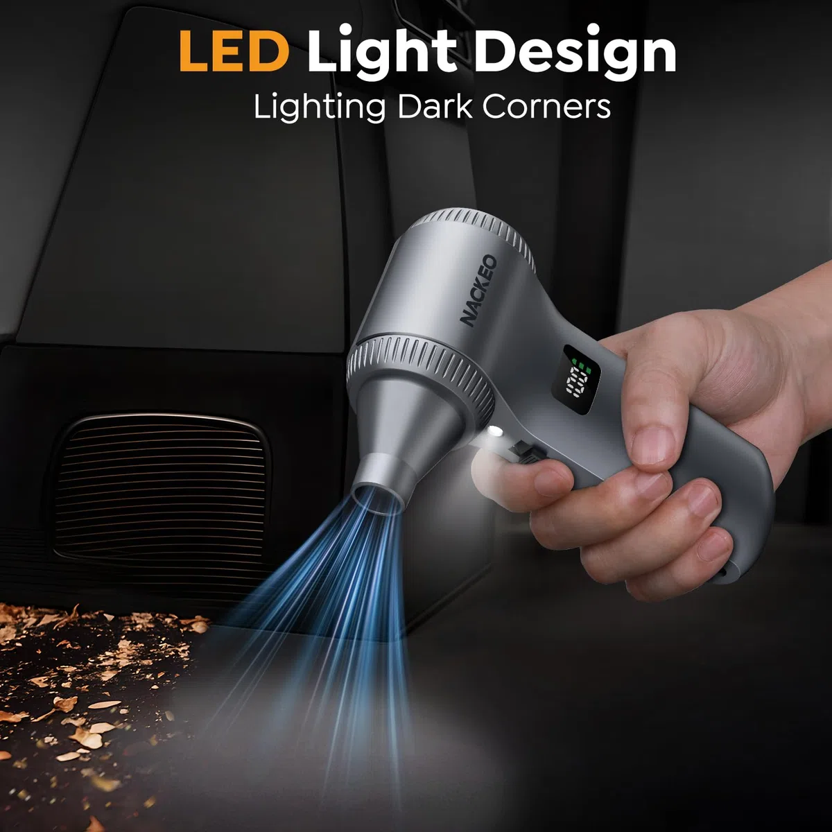 Compressore Aria Portatile, 230.000RPM Soffiatore Aria Compressa, 100 Livelli di Velocità Regolabili, Mini Soffiatore a Batteria con Luce LED e Display,Soffiatore per la Polvere per Casa,Auto,Esterni