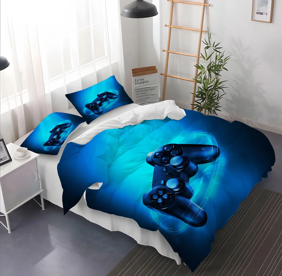 Set di Biancheria da Letto Gamepad 135x200 cm,Set di Copripiumini da Gioco Stampati in 3D,1 Copripiumino e 2 Federe 50×75 cm
