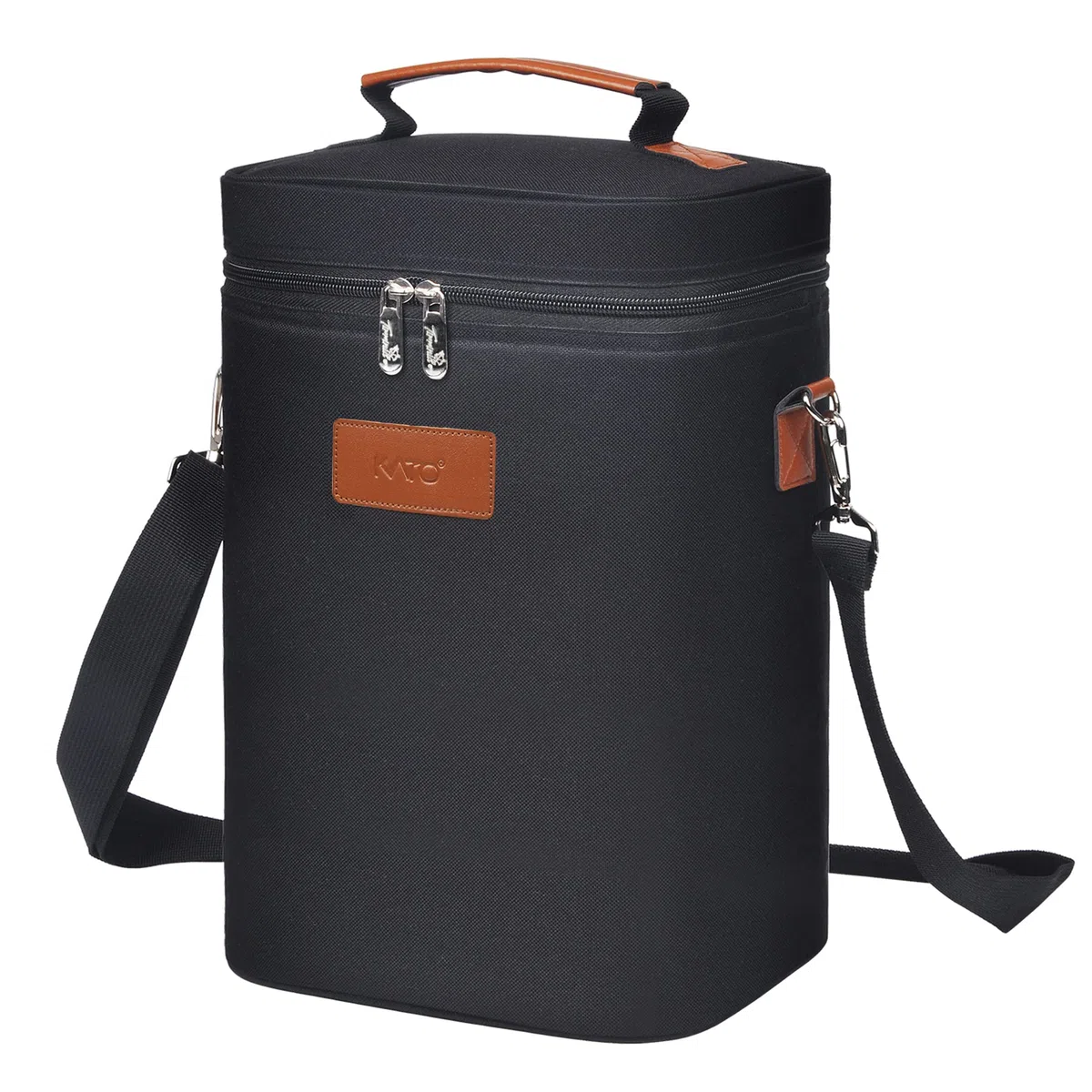 Kato Tirrinia 4 bottiglie di gelato, borsa per vino isolata, borsa per vino portatile con cinghia, per feste di picnic, BYOB, ristorante, degustazione di vino, nero, 21 × 18 × 31 cm