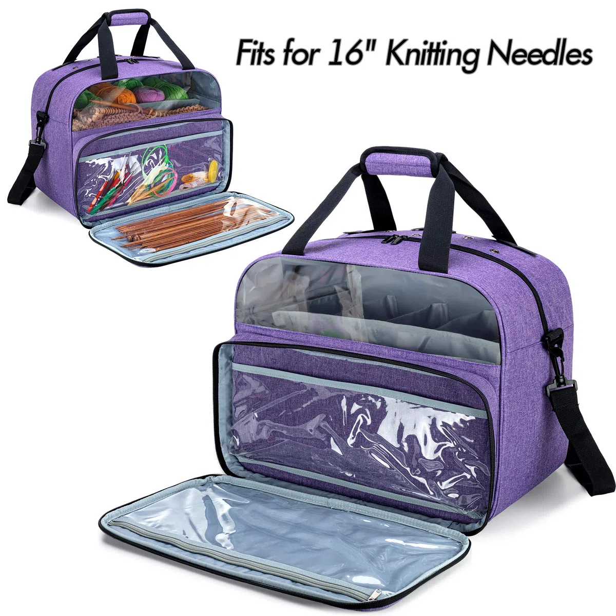 Teamoy Borsa per Lavoro a Maglia, Borsa da Trasporto per Filati, Organizer per Lana Gomitolo, con Tasche per Ferri da Maglia, Uncinetto e Altri Accessori, Viola(Solo Borsa)