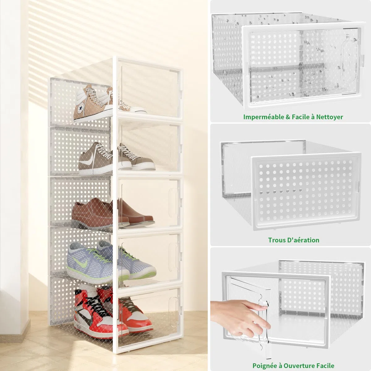 Scatole per scarpe, confezione da 12 contenitori per scarpe, in plastica trasparente, impilabili, da mettere sotto il letto, per ingresso