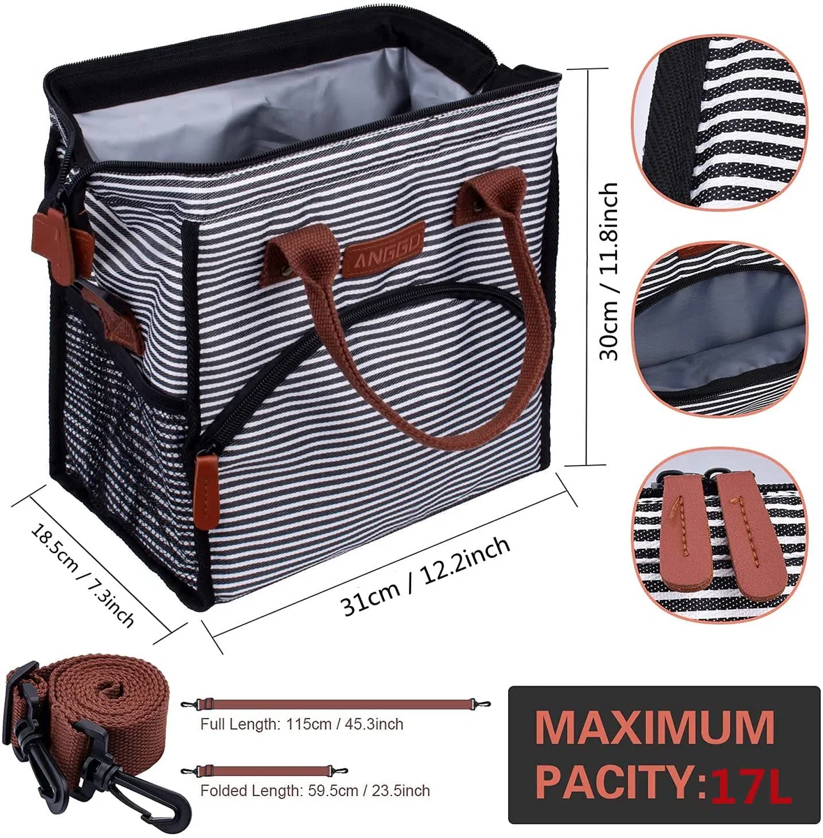 Borsa Termica, ANGGO Frigorifero Isotermico per Portare Frutta, Borsa Termica con Rivestimento in Plastica Isolante Termico, Ideale per Spiaggia, Picnic, Barbecue, Bambino, Donna