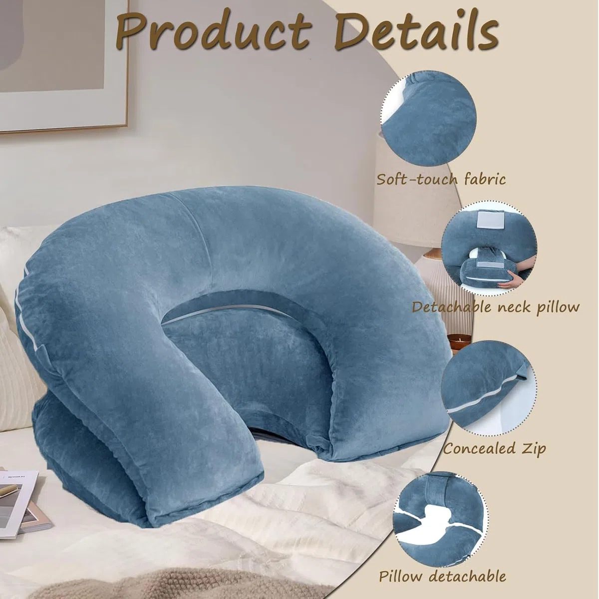 Cuscino da lettura per letto e divano, Grande Cuscino per Schienale con Cuscino cervicale staccabile, ergonomico Cuscino Schienale Divano, Cuscino Supporto Lombare per leggere, lavorare (blue)