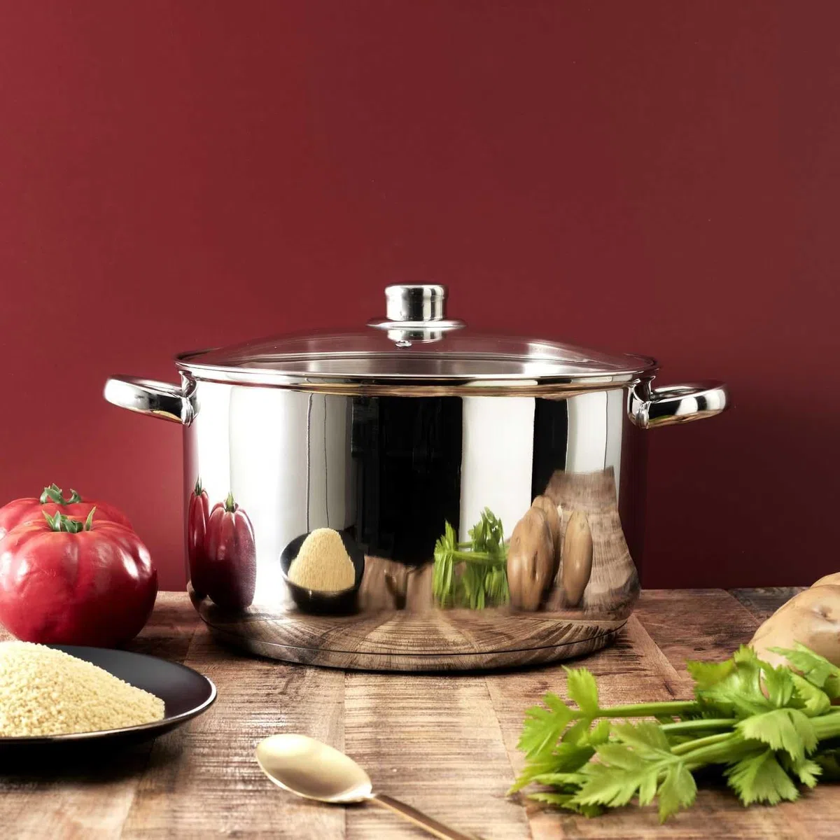Cook Concept, KC0005, pentola in Metallo con Coperchio in Vetro, capacità 10 l, Compatibile con Tutte Le fonti di Calore, Ideale per zuppe e stufati, Design Elegante, Finitura Argento, 10 l Argento