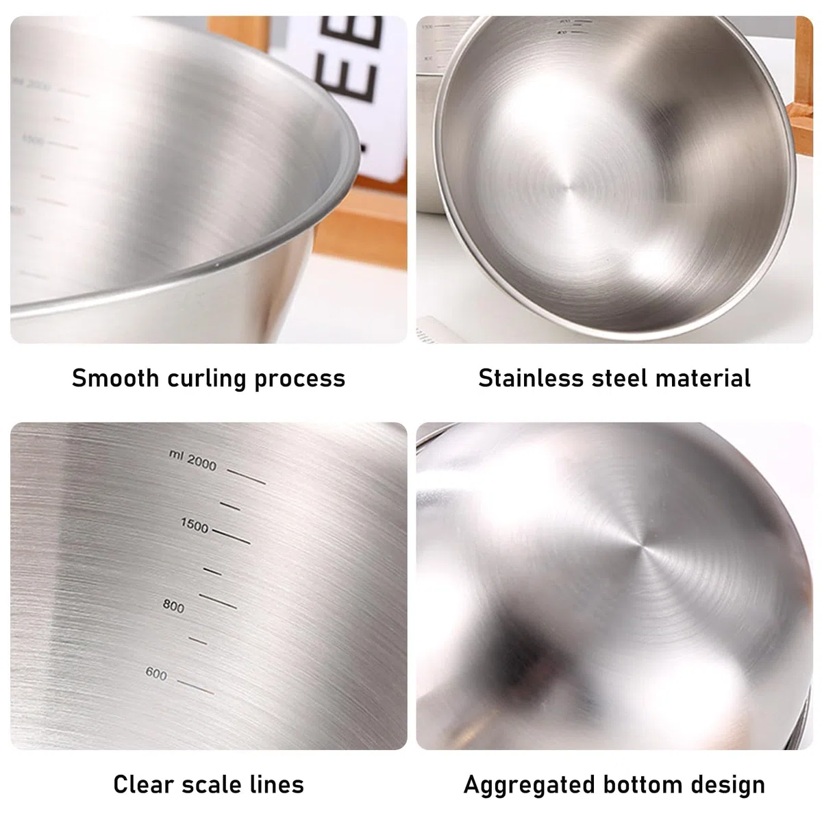 Confezione da 5 ciotole in acciaio inox, ciotola per insalata, ciotola in acciaio inox, ciotola per miscelazione, ciotola da cucina, 1 l, 1,5 l, 2 l, 2,5 l, 3,5 l, per la cucina, poco ingombrante