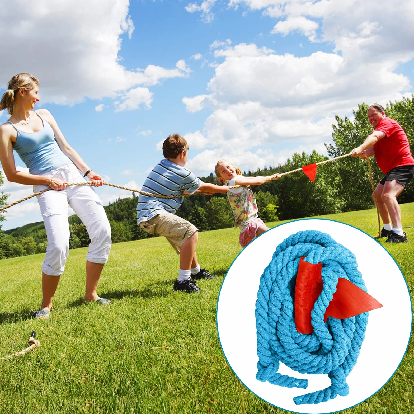 CWLAKON Gioco di Corda per tiro alla Fune, Giochi all'aperto per Bambini, Adulti, medaglie per Giochi di Compleanno per Bambini, 12 m, Blu