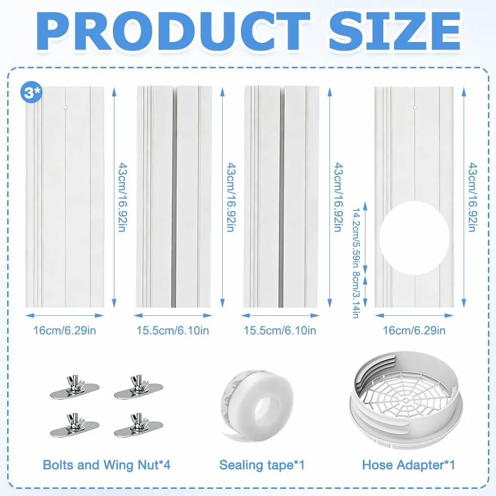 Kit di Sfiato per Finestra Del Condizionatore, 4 Pezzi Piastra Del Kit Finestra per 15cm Diametro Condizionatore d'Aria Tubo di Scarico, Air Conditioner Window Seal per Condizionatore Portatile