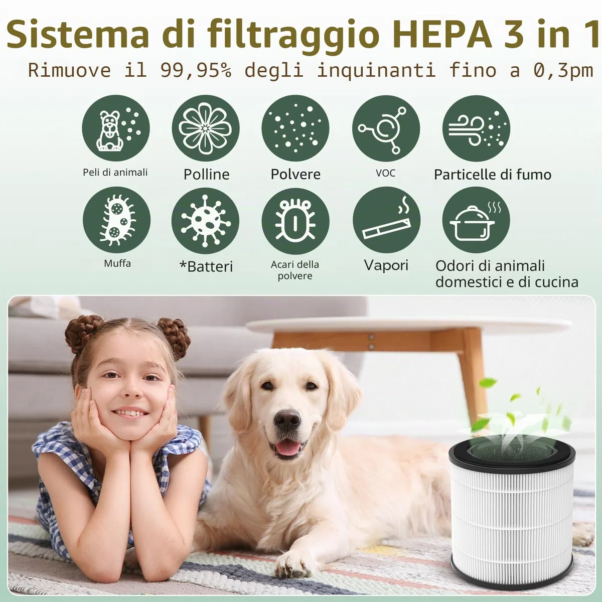 2 filtri di ricambio compatibili con Philips 800 Series - AC0830/10 AC0820/30 AC0820/10 AC0819/10, HEPA 3 in 1 H13 e carboni attivi