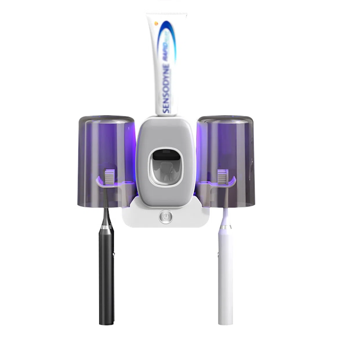 Porta Spazzolino UV Sterilizzatore, Dispenser Dentifricio Automatico, Intelligente Portaspazzolino Elettrico a Parete on sterilizzatore di asciugatura, adatto per la maggior parte delle case (grigio)