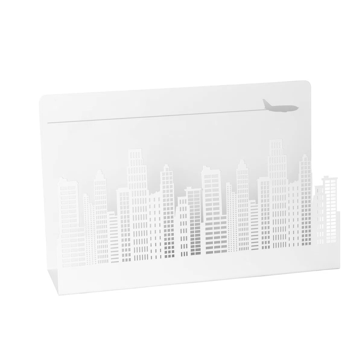 FISURA - Porte-revue design "Bâtiments". Porte-revues blanc moderne. Porte-journax de style industrie 35 x 11 x 22 centimètres. Métal