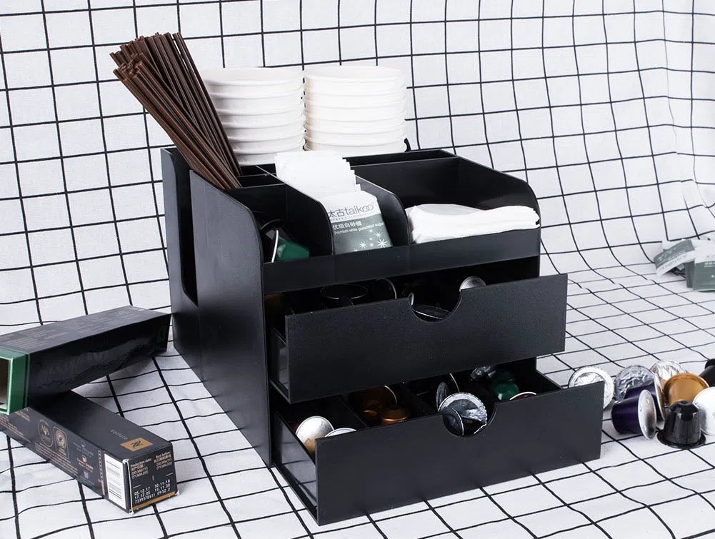 Vencer Caffè Organzier,Organizer per condimenti e accessori per caffè,Cassettiera Multiscomparto,Nero,VCO-002