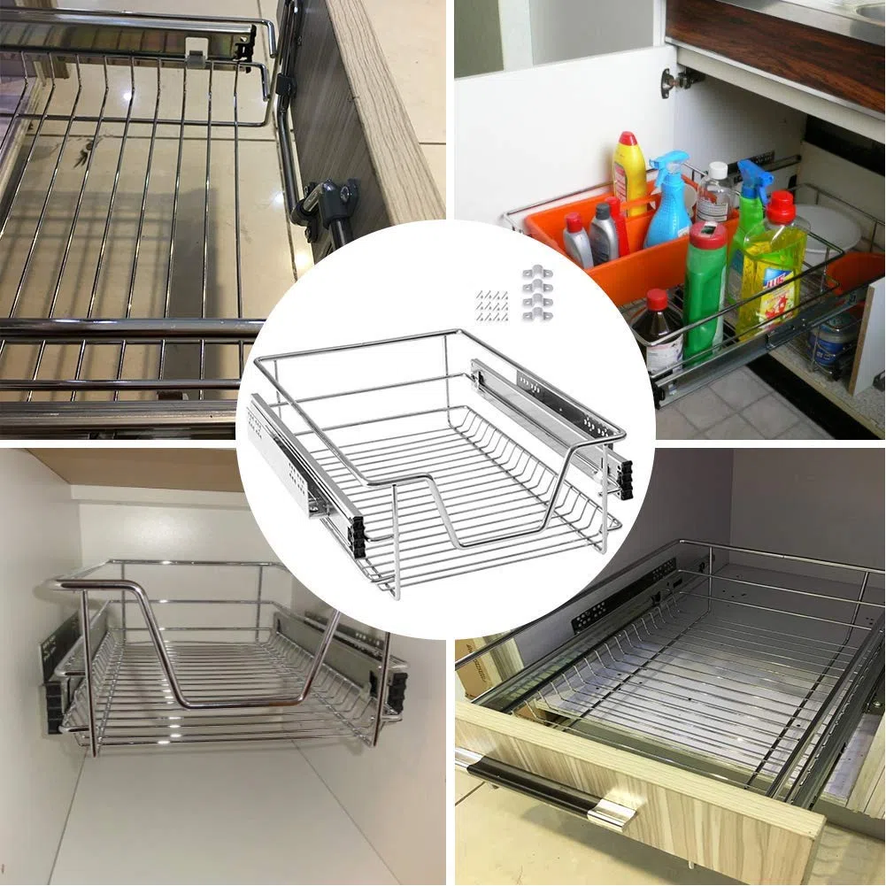 BAKAJI Cassetto Telescopico Mobili Cucina Cestello Mensola Estraibile Mobile Salvaspazio con Binario in Acciaio Inox (60 cm)