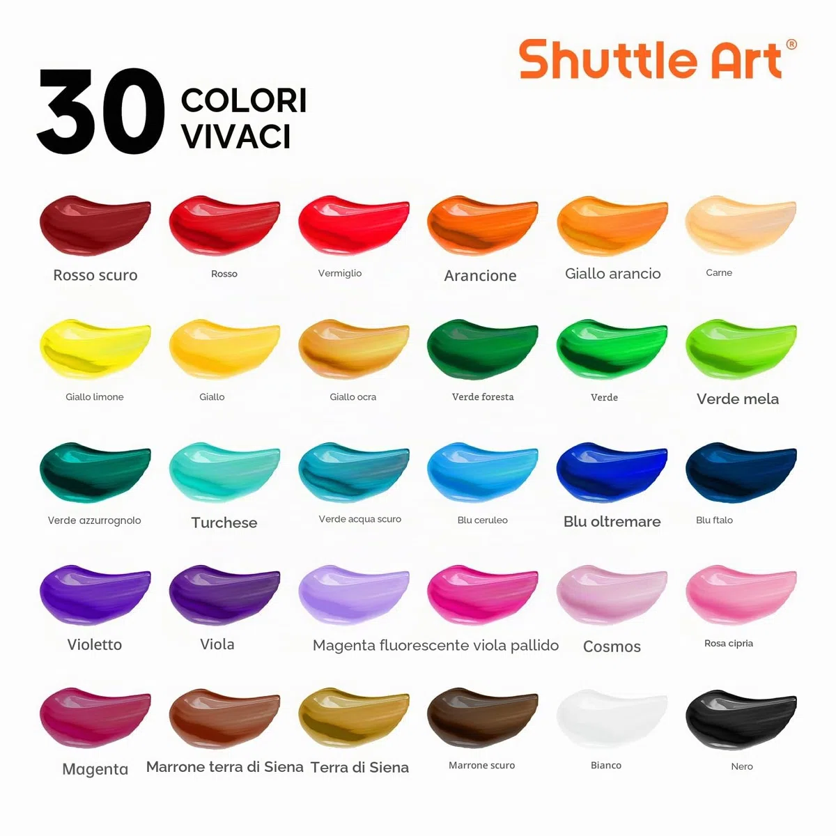 Shuttle Art Colori Acrilici per Dipingere 48 Pezzi, Set Pittura da 30 Colori(36 ml) con 10 Pennelli, Spatola, Spugna, Tela, Tavolozza, Acrylic Paint per Artisti Principianti Bambini, Non-Tossico
