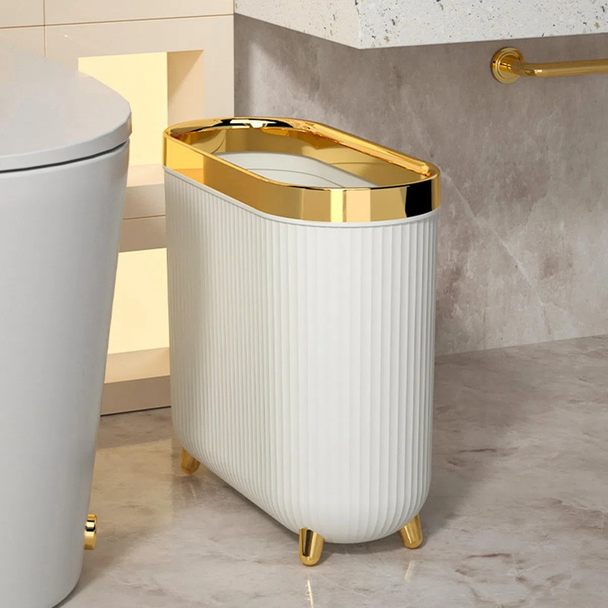 Pattumiera per WC con coperchio, elegante pattumiera per WC, cestino per la spazzatura del bagno, carta igienica, pattumiera sottile, bidone della spazzatura domestica, design compatto per il