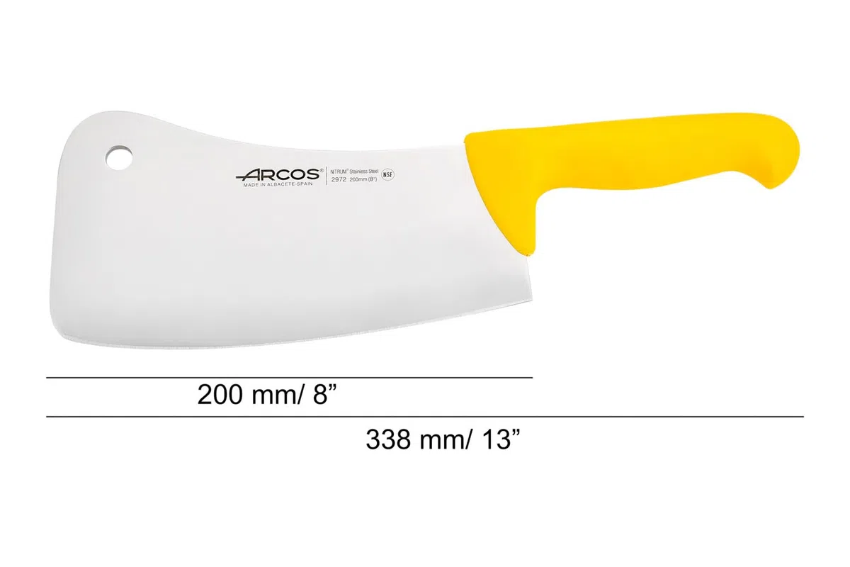 Arcos Serie 2900, Mannaietta Mannaia da Cucina Coltello Scannare Coltello Macellaio, Lama Acciaio Inossidabile NITRUM 200 mm, Manico Polipropilene, Colore Giallo