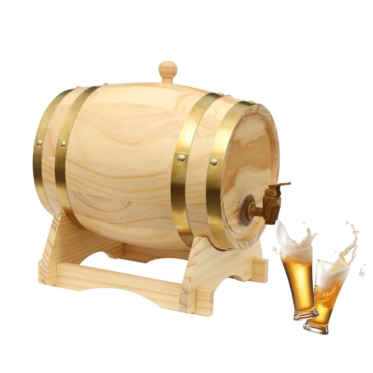 Barile di rovere da 5 litri per vino, whisky e grappa, 5 l, set di caraffa per whisky, con rubinetto e base in legno, piccolo barile in legno, 30 x 22,5 x 28,5 cm (5 l)