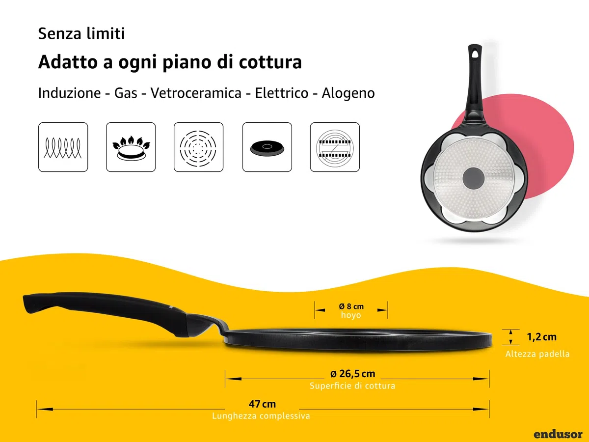 endusor Padella per Pancake Animali per Bambini - Ø26cm Padella per Pancake antiaderente | Per Fornelli a Induzione Gas Ceramica Elettrici | Piastra 7 stampi divertenti per Pancakes Motivo Animali