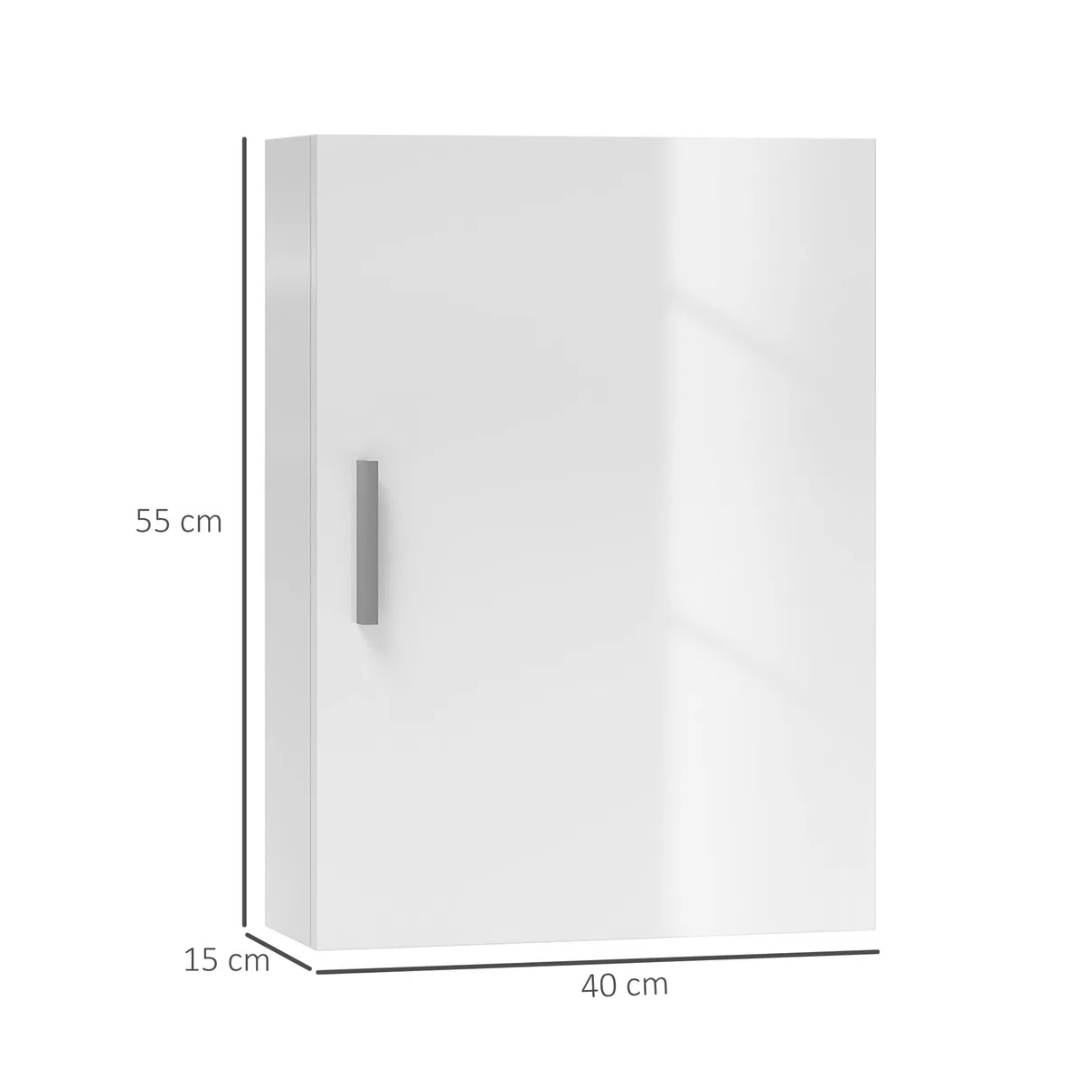 HOMCOM Armadietto Bagno da Parete in Legno e Vetro, Pensile Bagno con 3 Ripiani Regolabili su 3 Livelli, Mobiletto Sospeso con Porta, 40x15x55 cm, Bianco Lucido