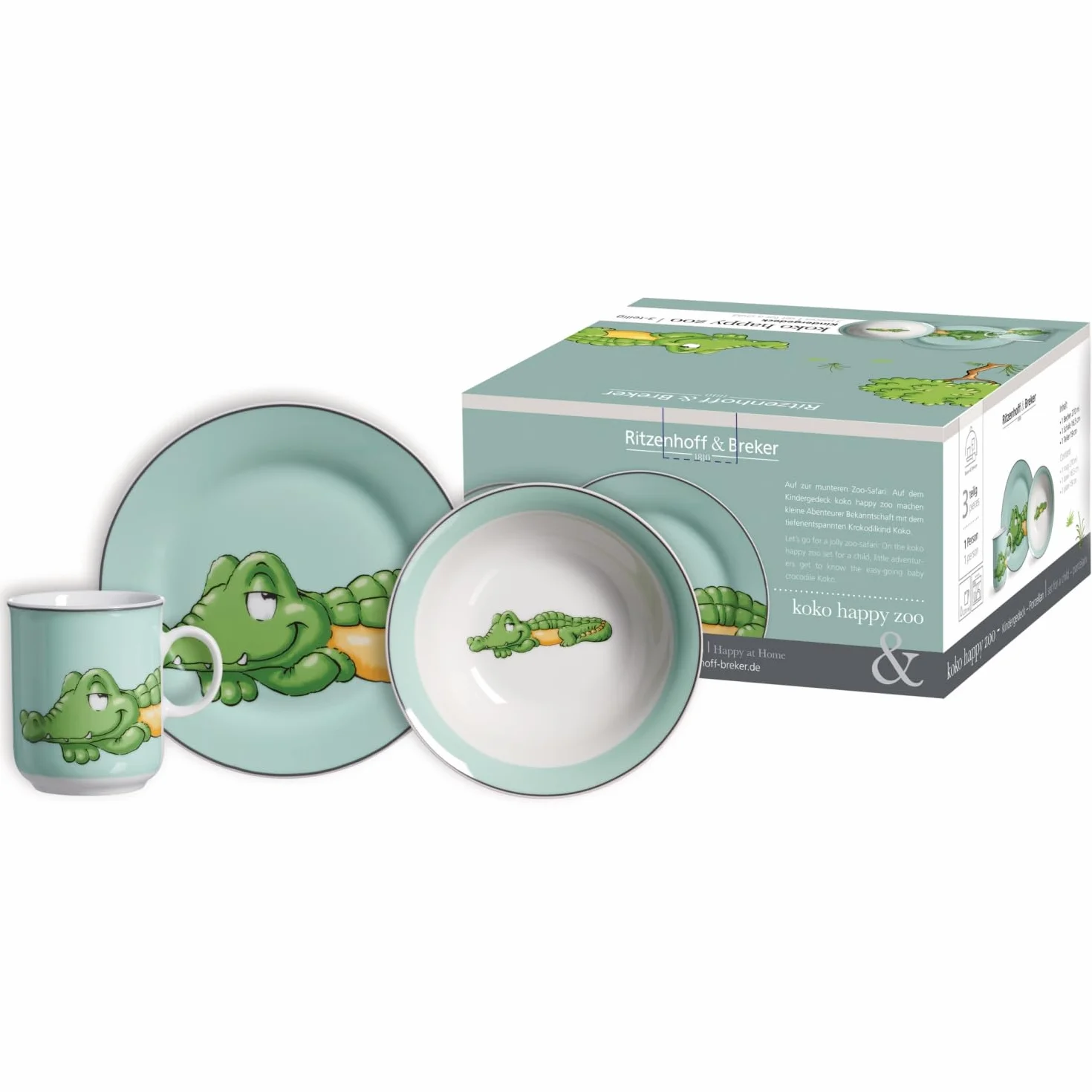 Ritzenhoff & Breker Happy Zoo Koko Set di stoviglie per bambini, 3 pezzi