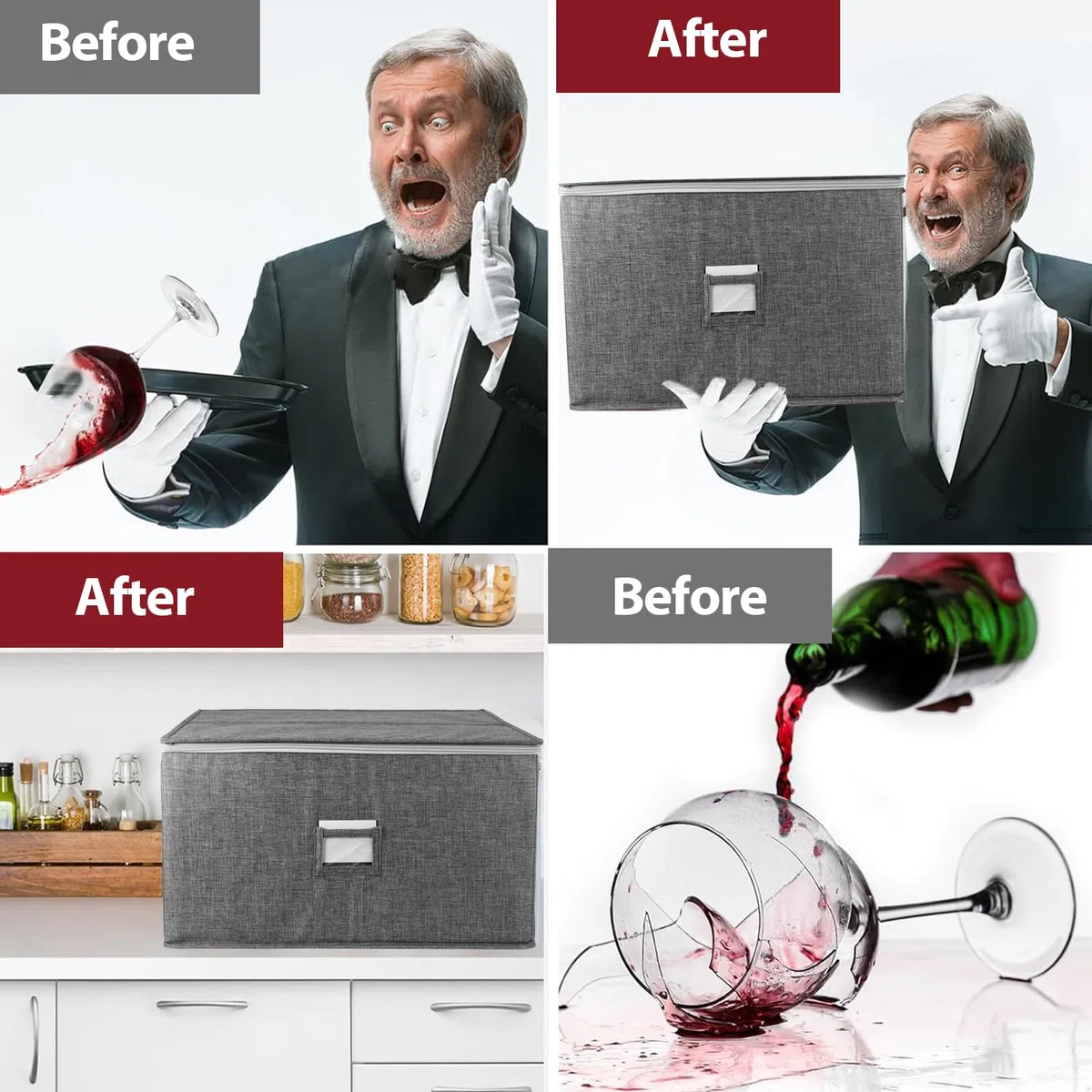 OUZHOU Scatola portaoggetti per bicchieri da vino con 12 divisori, porta calici, custodia per bicchieri da vino con finestra per etichette, contenitore per bicchieri da vino, cucina, feste, viaggi